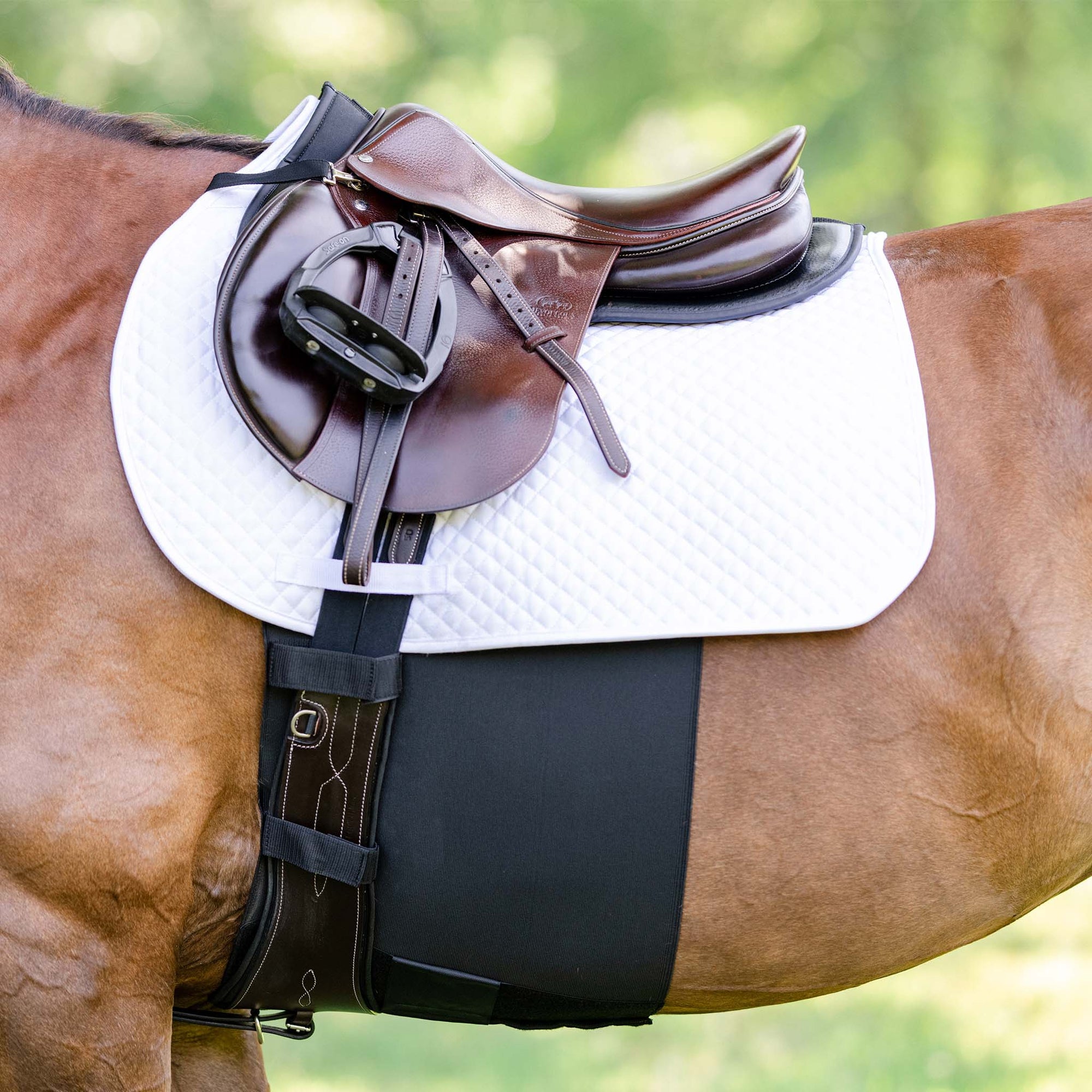 The BellyBand+ offers 16” of coverage to help protect against spur rubs, boot rubs & sores